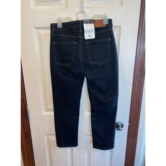 NWT Ralph Lauren Beaded High-Rise Straight Cropped Jeans in Black Rinse 28 - Picture 8 of 11